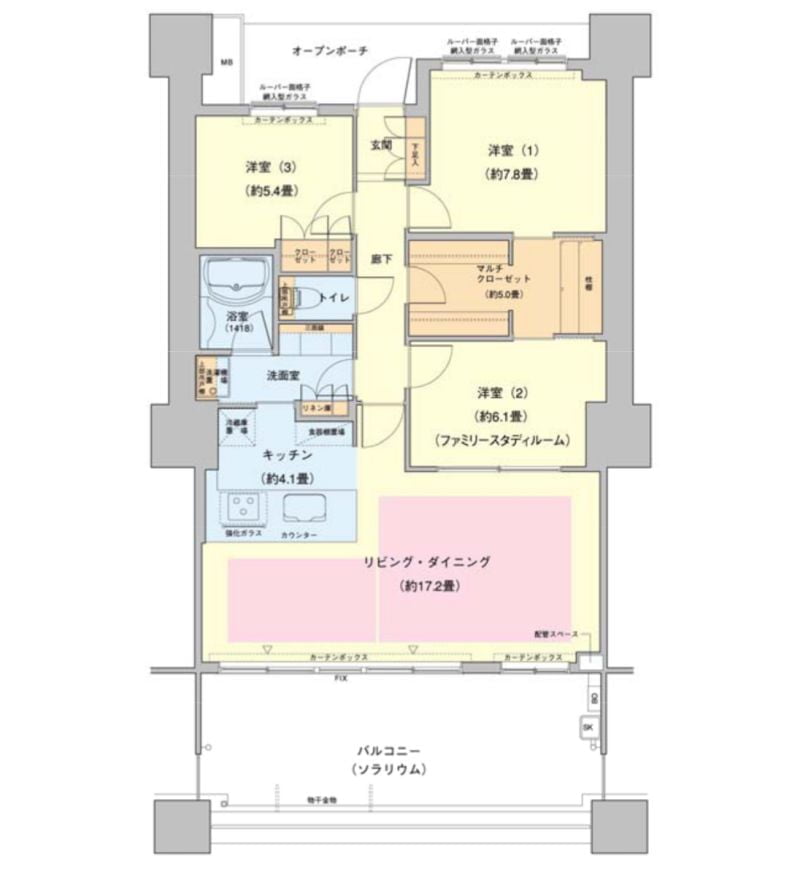 モデルルーム91Type 3LDKの間取り図