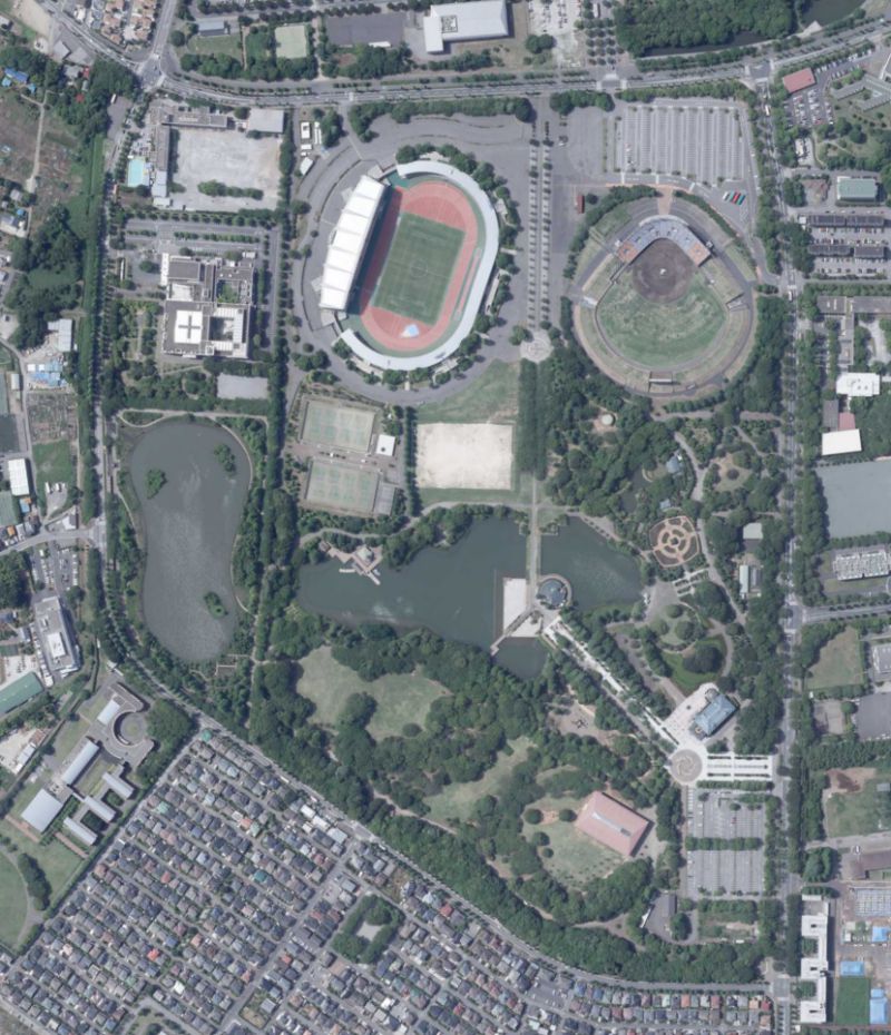 柏の葉公園上空からの航空写真