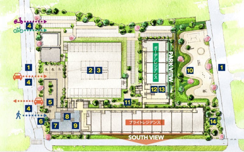 パークナード・レーベン茨木さわらぎの敷地配置図