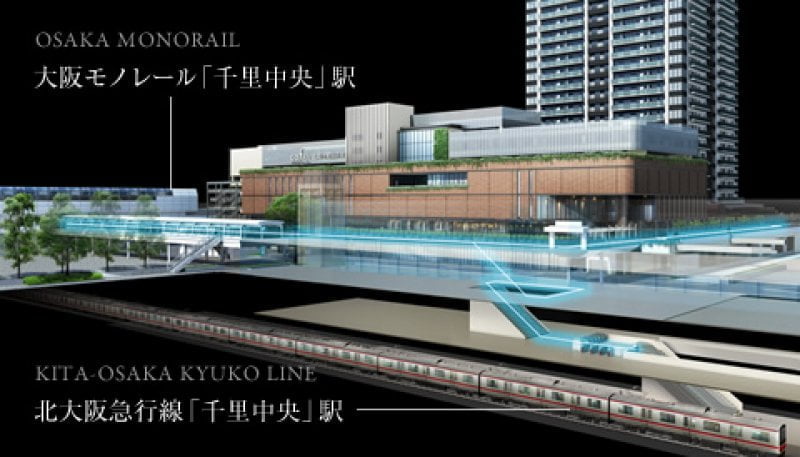 シエリアタワー千里中央のデッキ接続の概念図