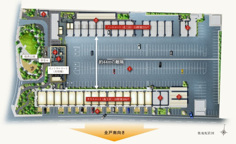 ローレルスクエア長岡京ザ・マークスの敷地配置図